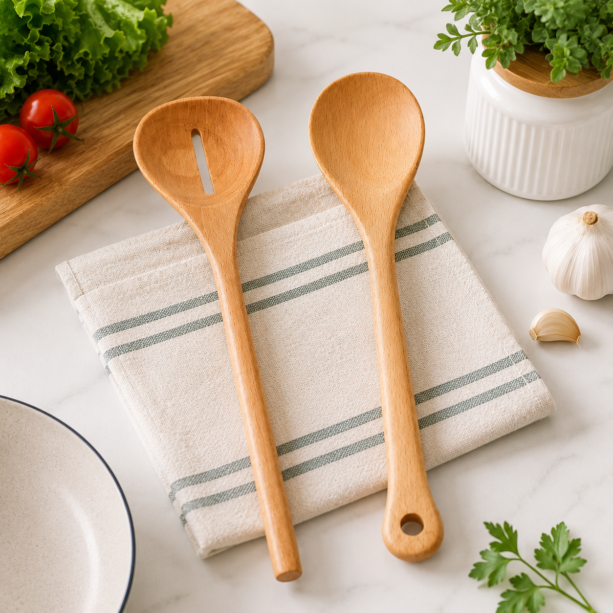 Wooden Cooking Spoon Set Long Handle Soup Spoon Slotted Spoon Heat Resistant Beech Wood Kitchen Cooking Tools - Image 2
